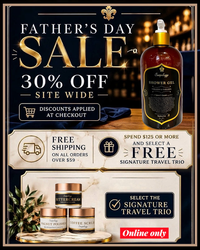 Promotional Father's Day sale advertisement with products and discounts.