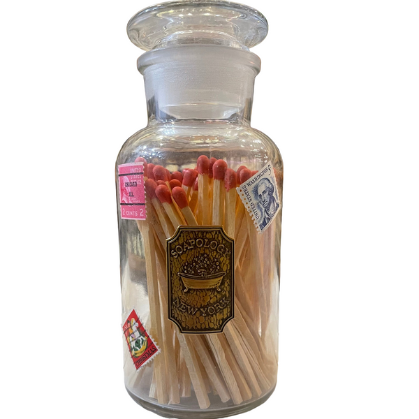 Handcrafted Matches in Large Decorative Glass Jar — Assorted Stamp Colors