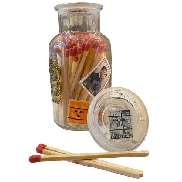 Handcrafted Matches in Medium Decorative Glass Jar — Assorted Stamp Colors