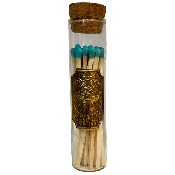 Small Gilded Match Jar - Aqua Blue