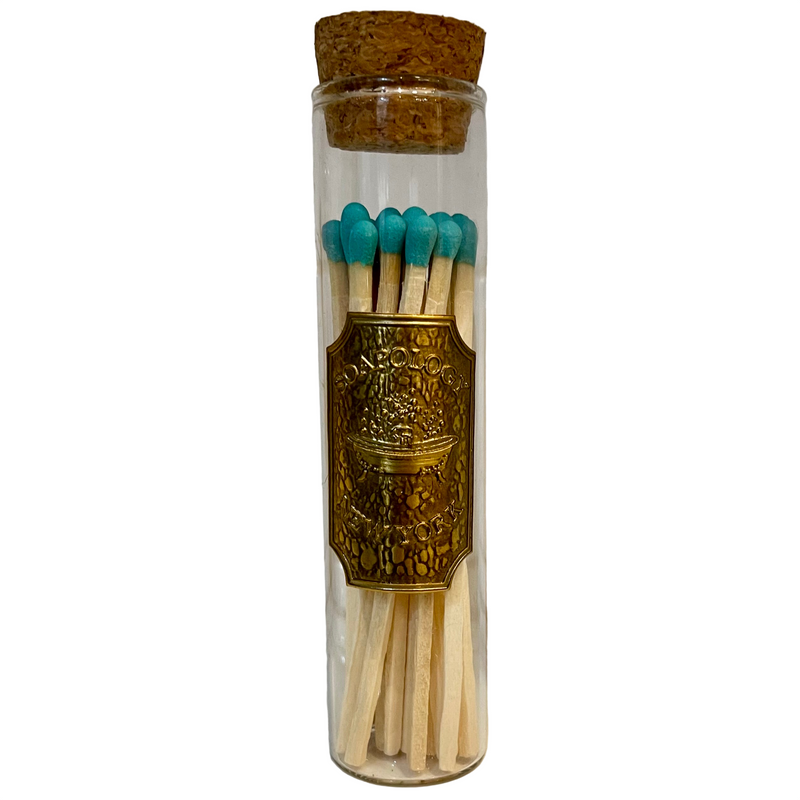 Small Gilded Match Jar - Aqua Blue